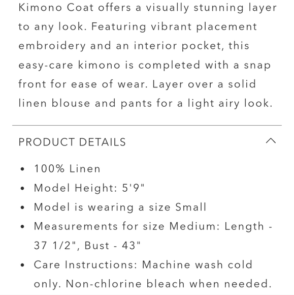 Nwt Johnny Was Linen Kimono Size XL - Picture 5 of 11